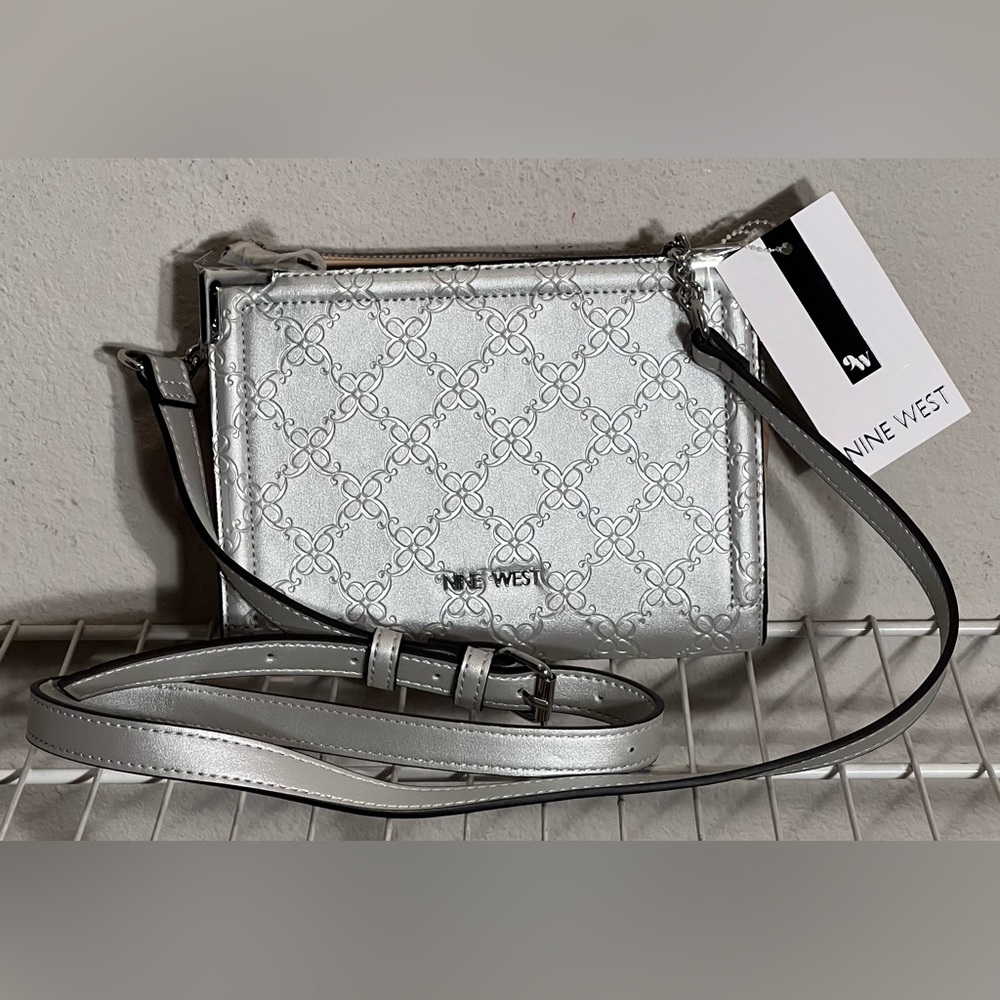 Nine West Silver Crossbody Bag Sleek Design
